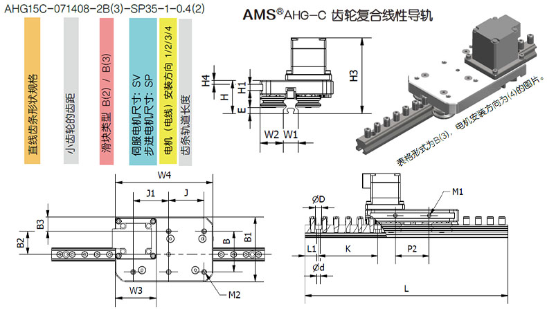 AMS AHG-C-B(3) 齿轮复合线性导轨参数